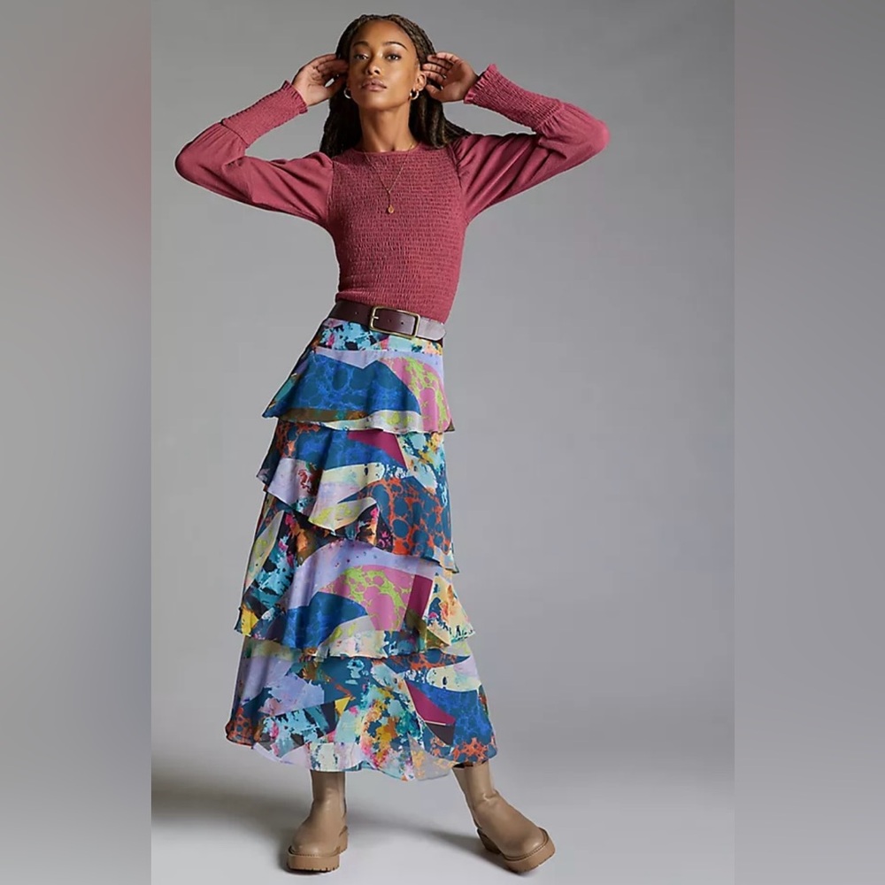 Size 12 Maeve Tiered Maxi Skirt | Anthropologie